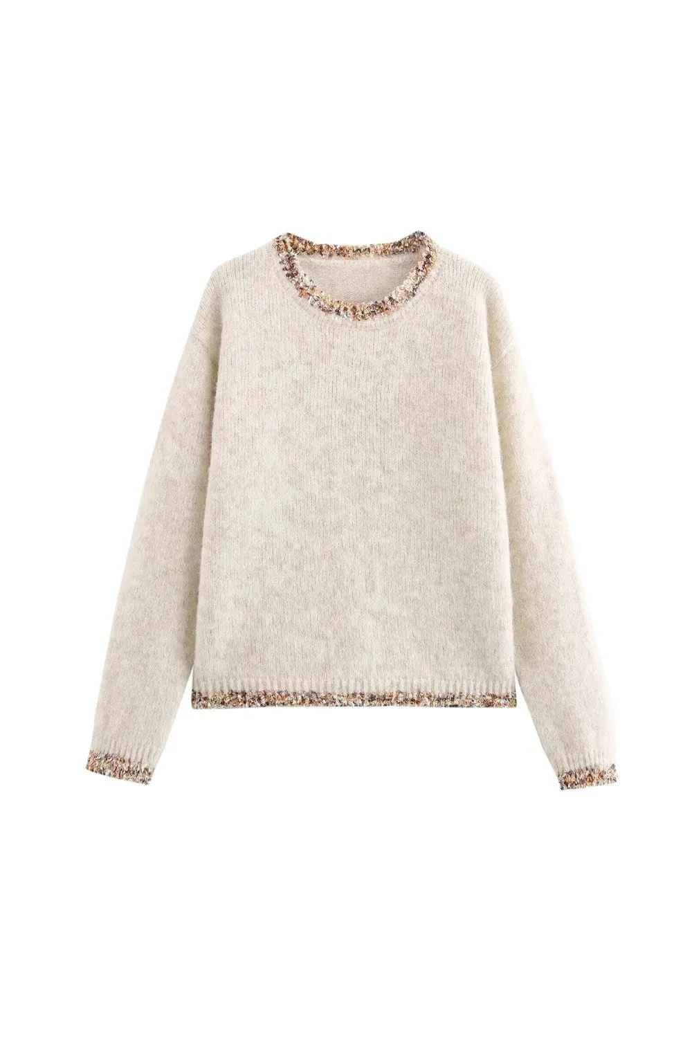 ' Georgia'Long Sleeve Lace-Trimmed Round Neck Knit （3 color)