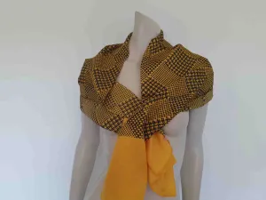 1960s Large Yellow and Black Vintage Houndstooth Scarf