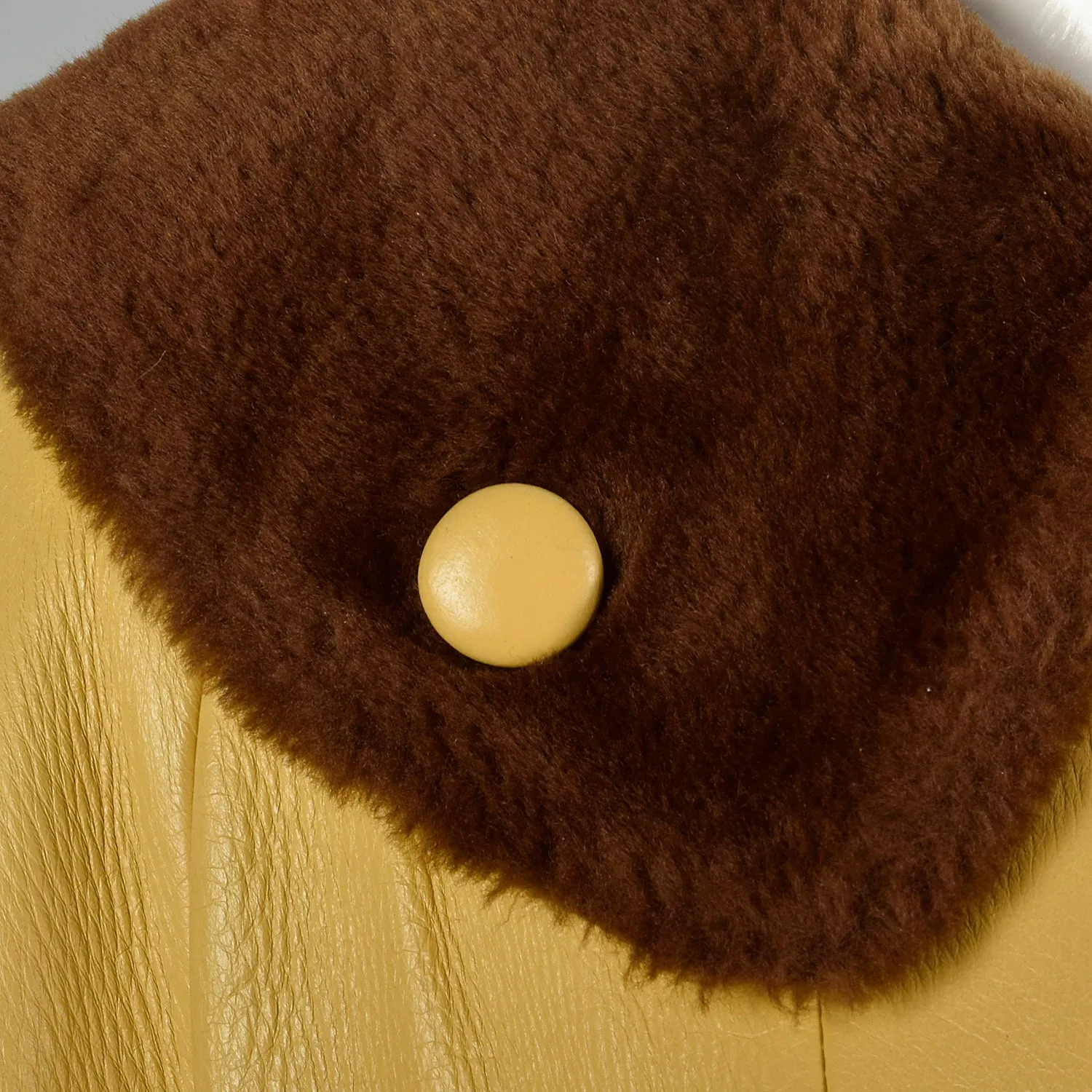 1960s Mustard Yellow Leather Jacket with Brown Faux Fur Trim