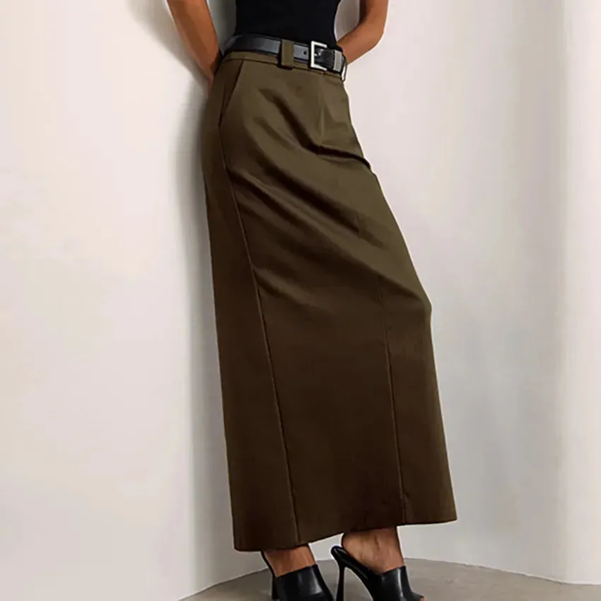 Advbridge Solid Split Long Skirts For Women Clothing High Waist Faldones Para Mujer Pockets Jupe Longue Femme Office Lady Outfits Autumn