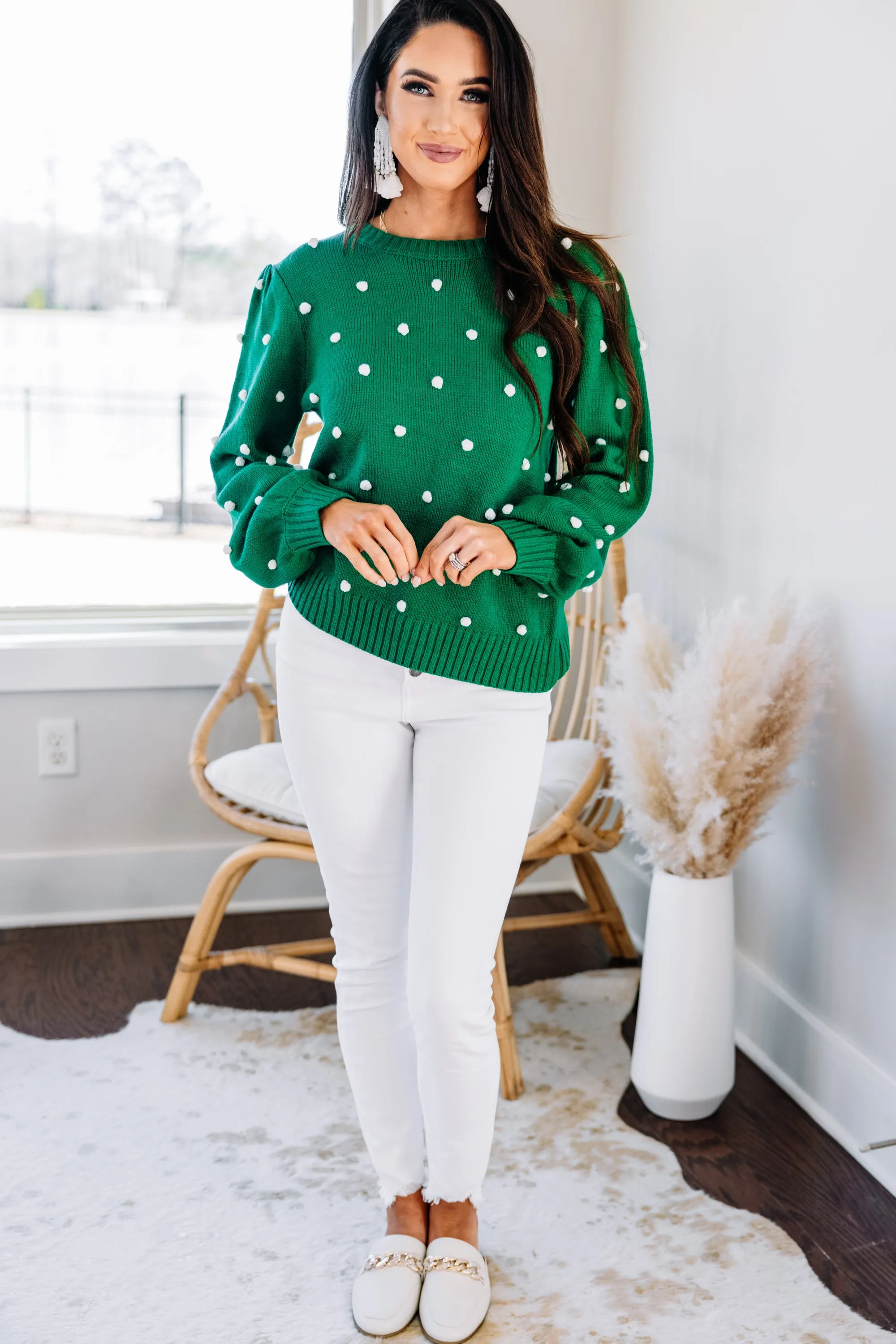 All That You Need Kelly Green Pompom Sweater