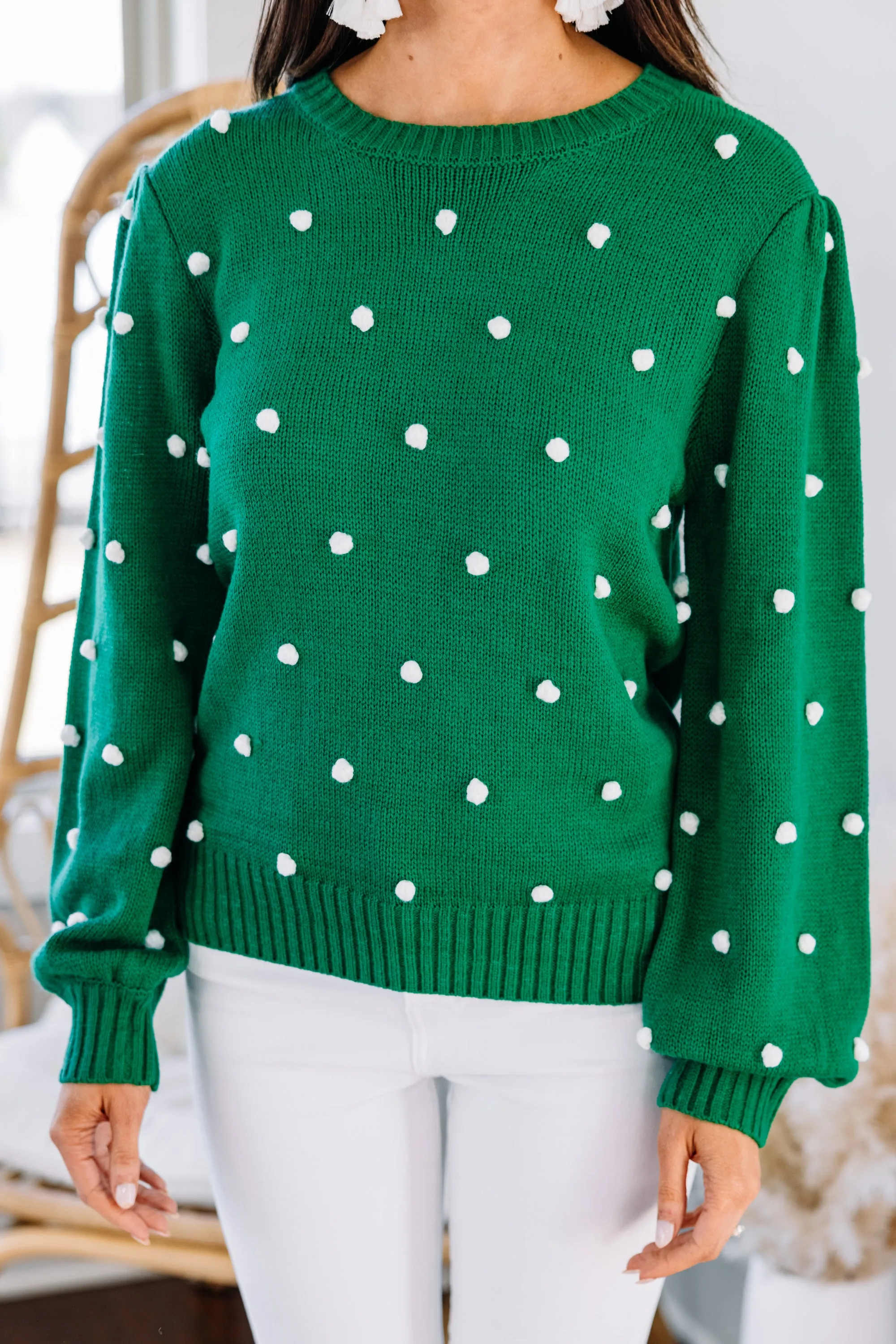 All That You Need Kelly Green Pompom Sweater