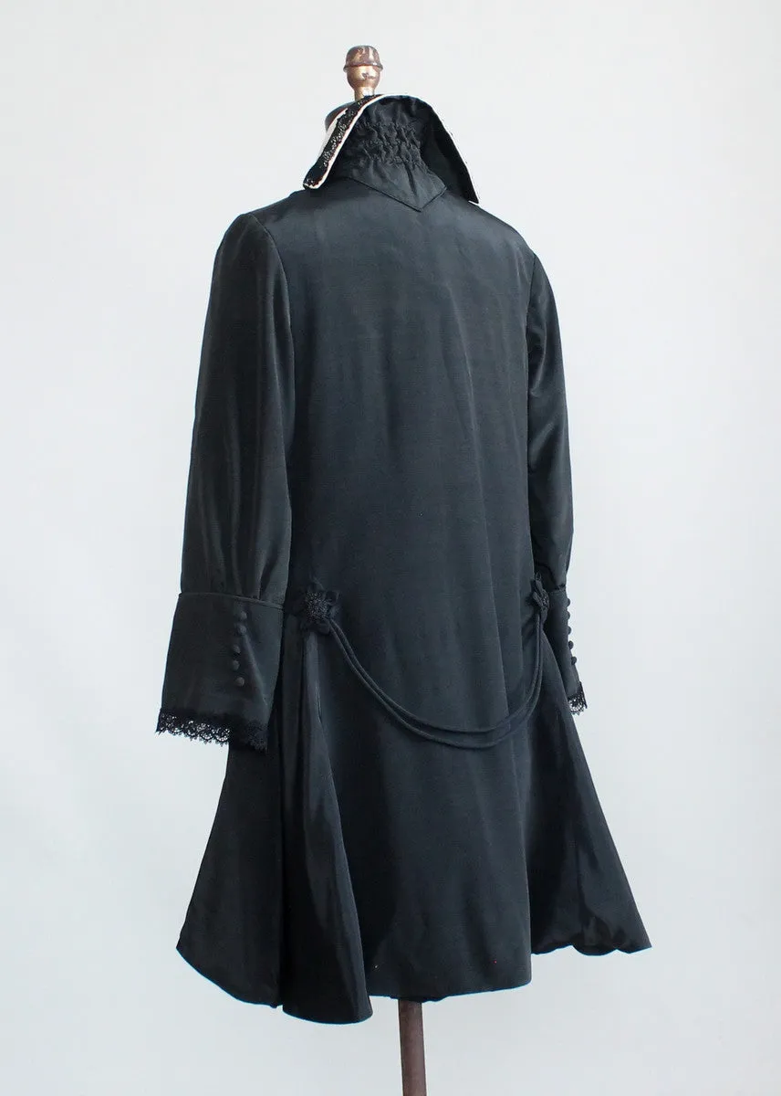 Antique Edwardian Black Silk Coat with Stand Up Collar