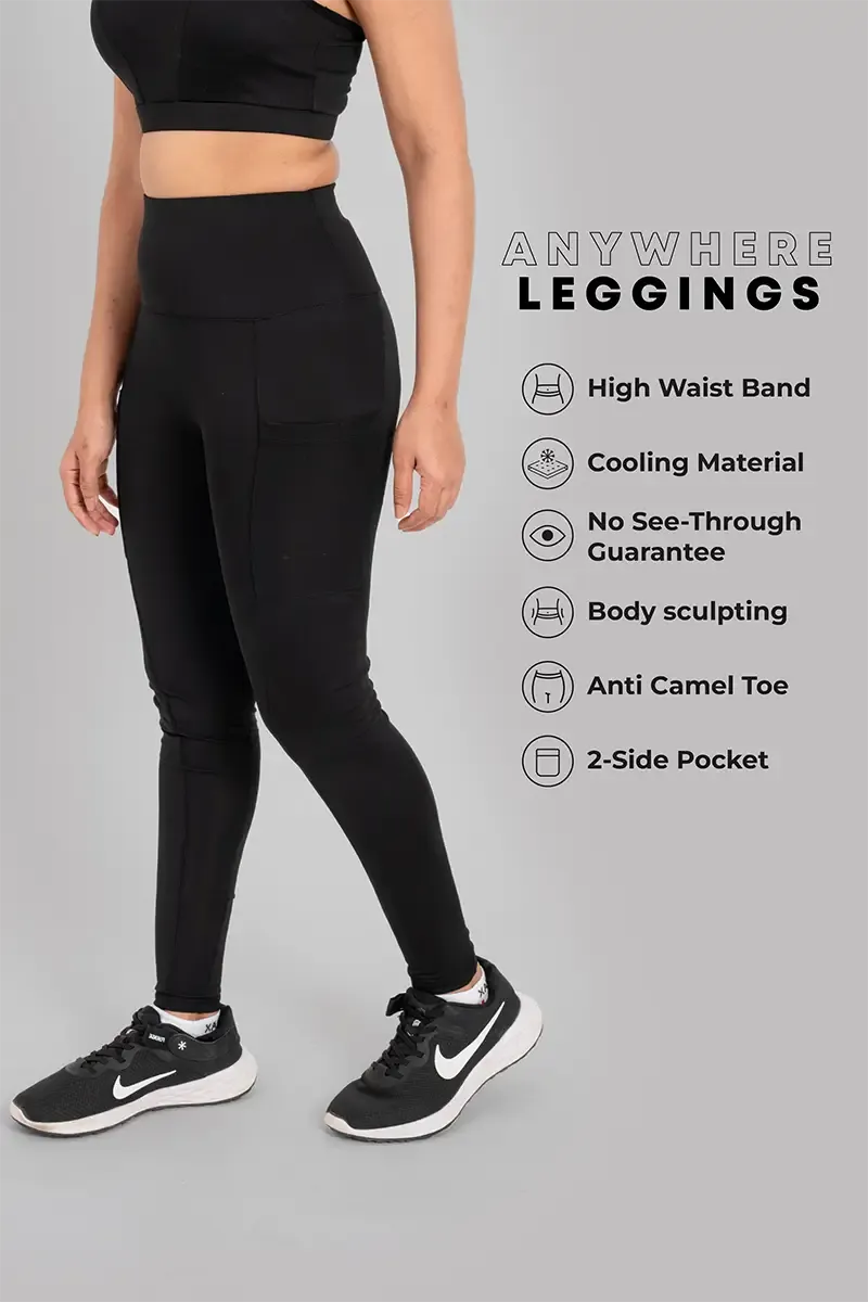 Anywhere Women's Leggings with Side Pockets - Black