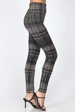 B4292CZ High Waist Full Length Legging with Multicolor Plaid Print