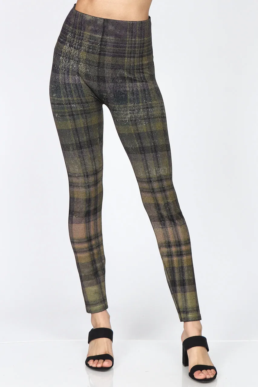 B4292CZ High Waist Full Length Legging with Multicolor Plaid Print