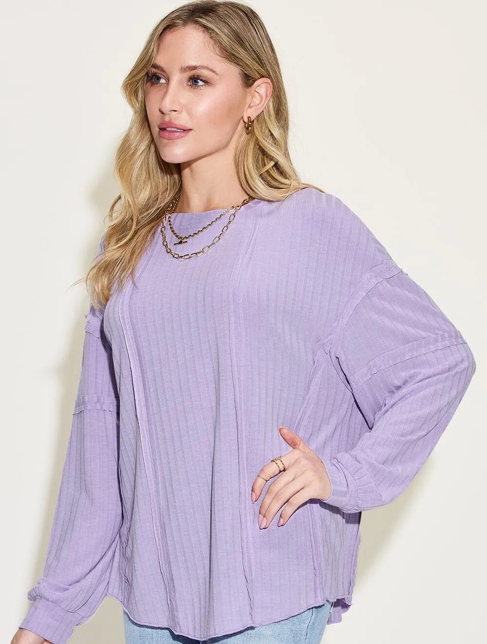 Basic Bae Full Size Ribbed Round Neck Long Sleeve T-Shirt