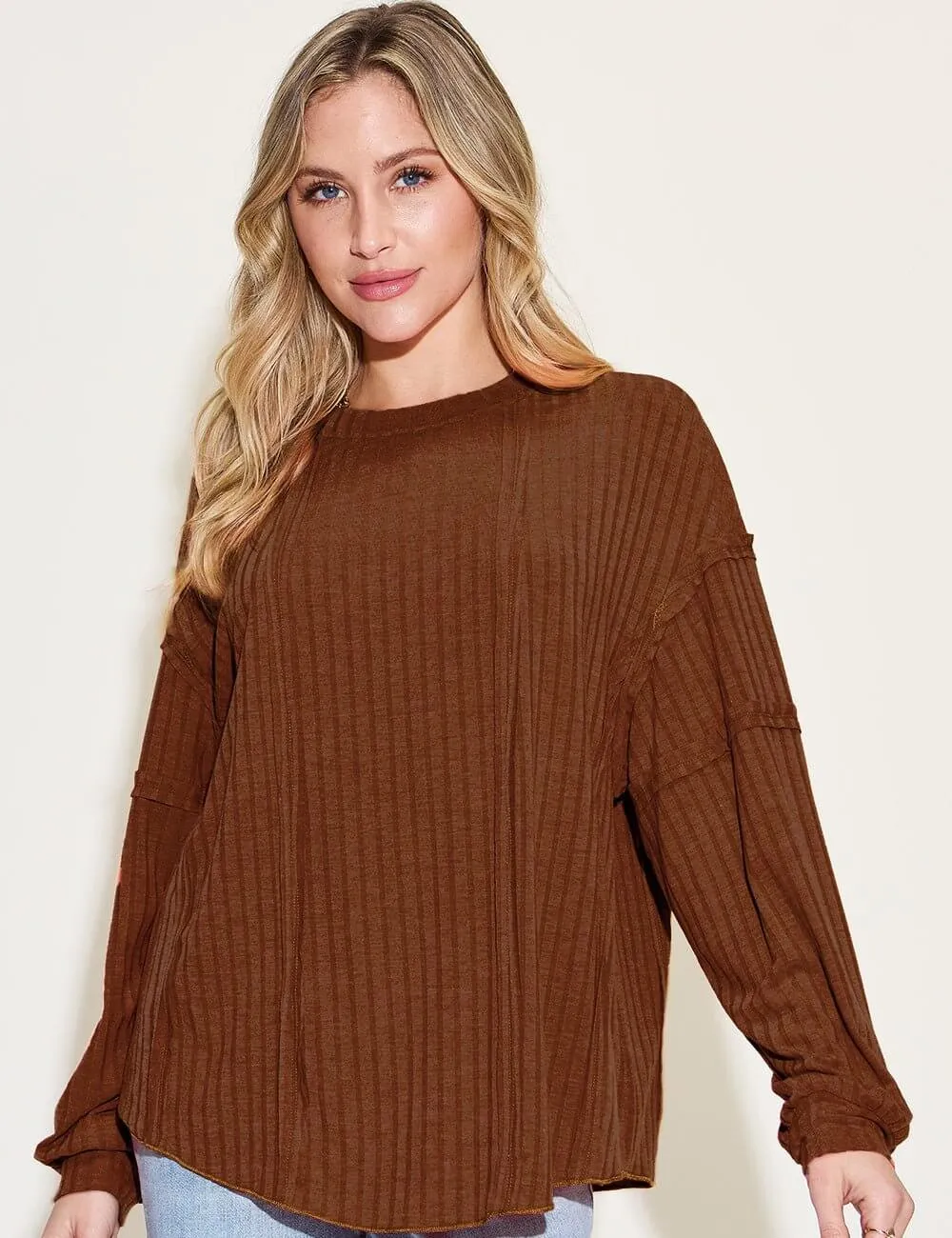 Basic Bae Full Size Ribbed Round Neck Long Sleeve T-Shirt