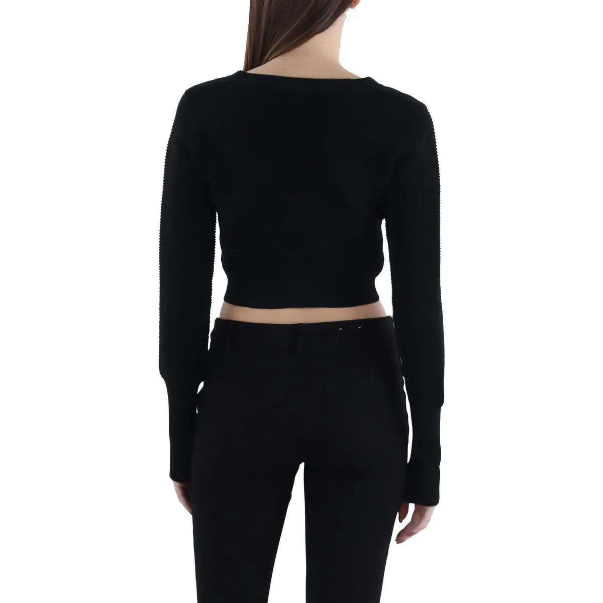 BCBGMAXAZRIA Womens Ribbed Long Sleeve Crop Sweater