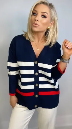 BELLA STRIPE CARDIGAN - NAVY