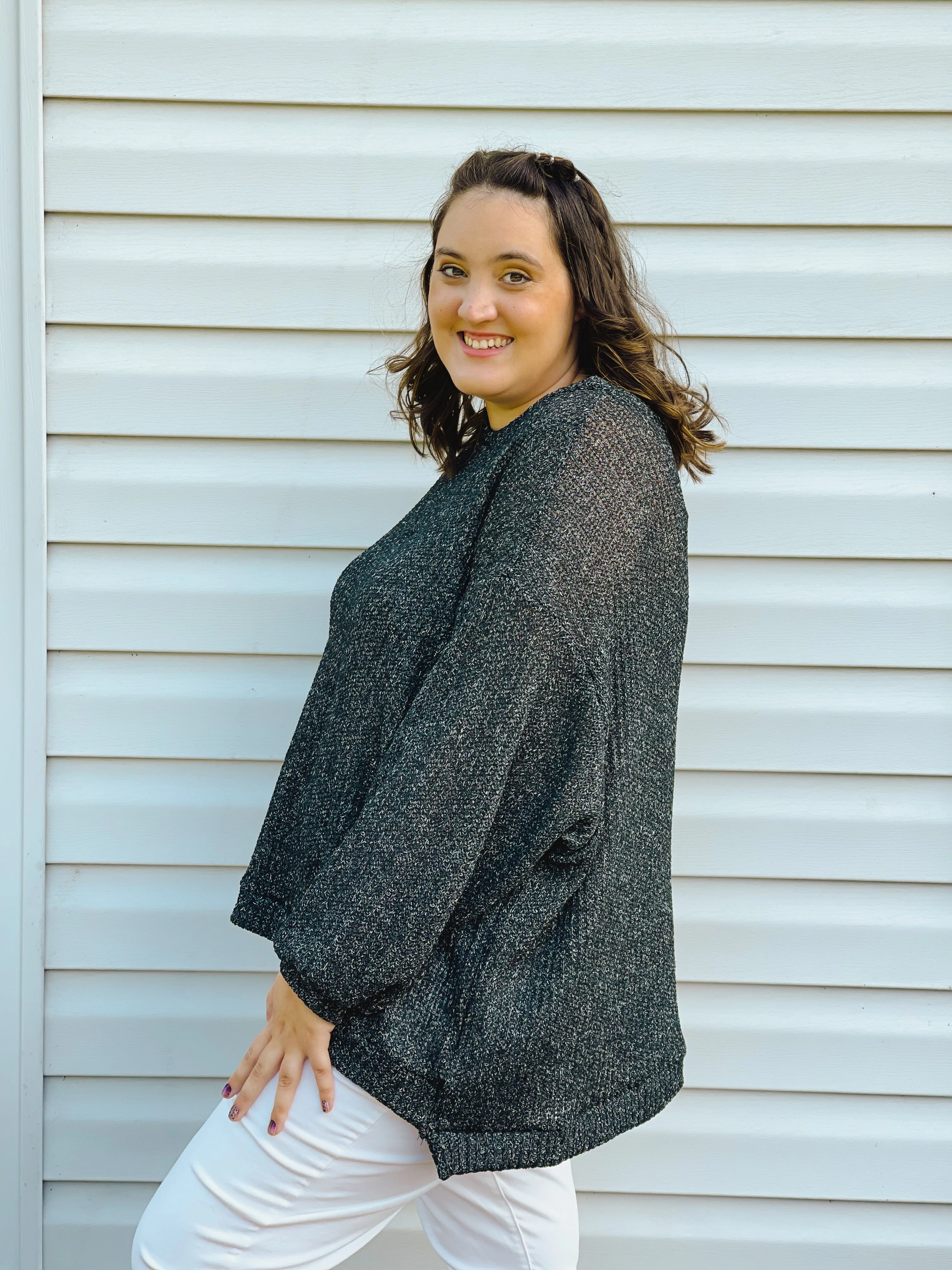 Better Together Charcoal Bubble-Sleeve Sweater