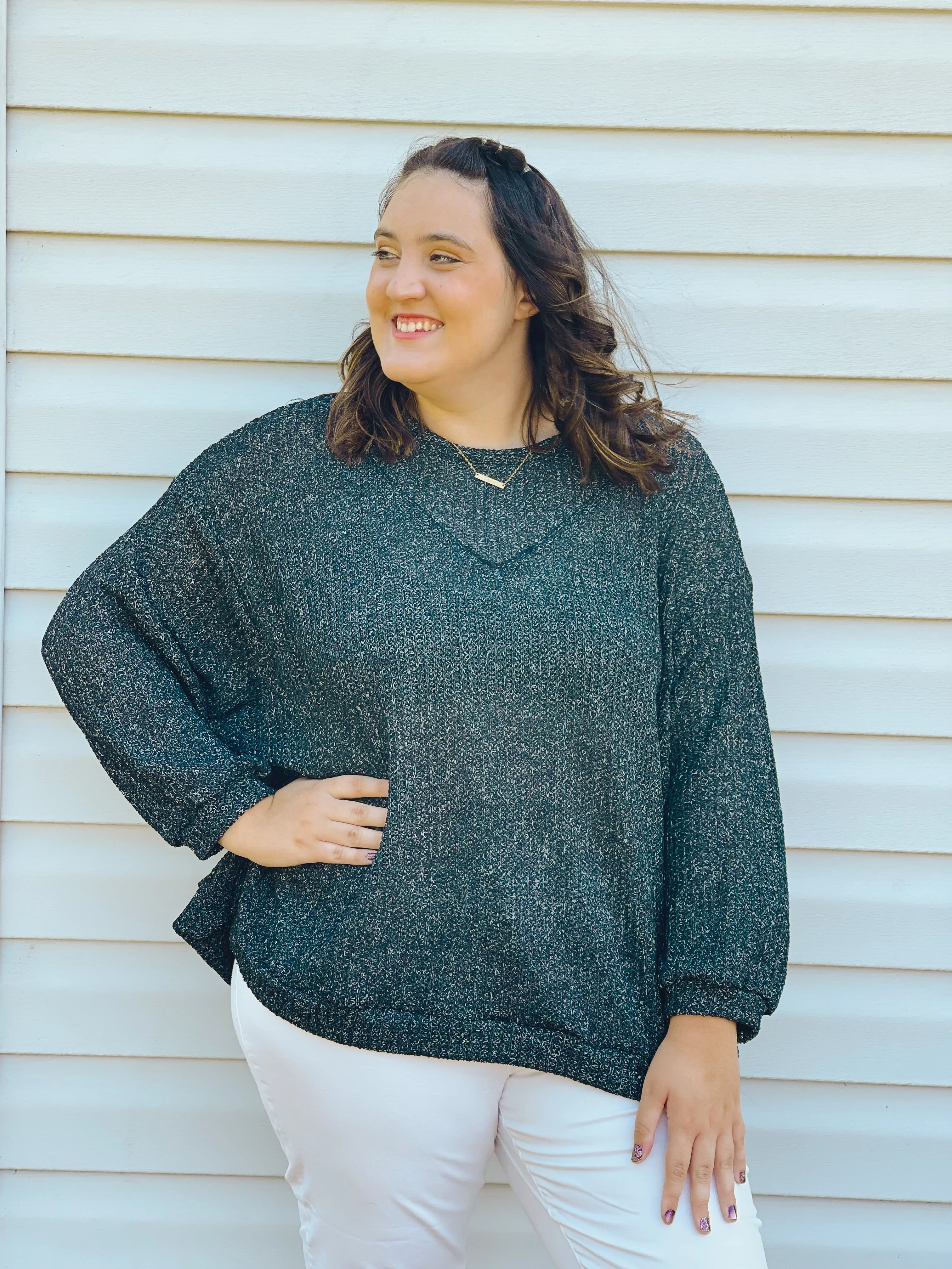 Better Together Charcoal Bubble-Sleeve Sweater