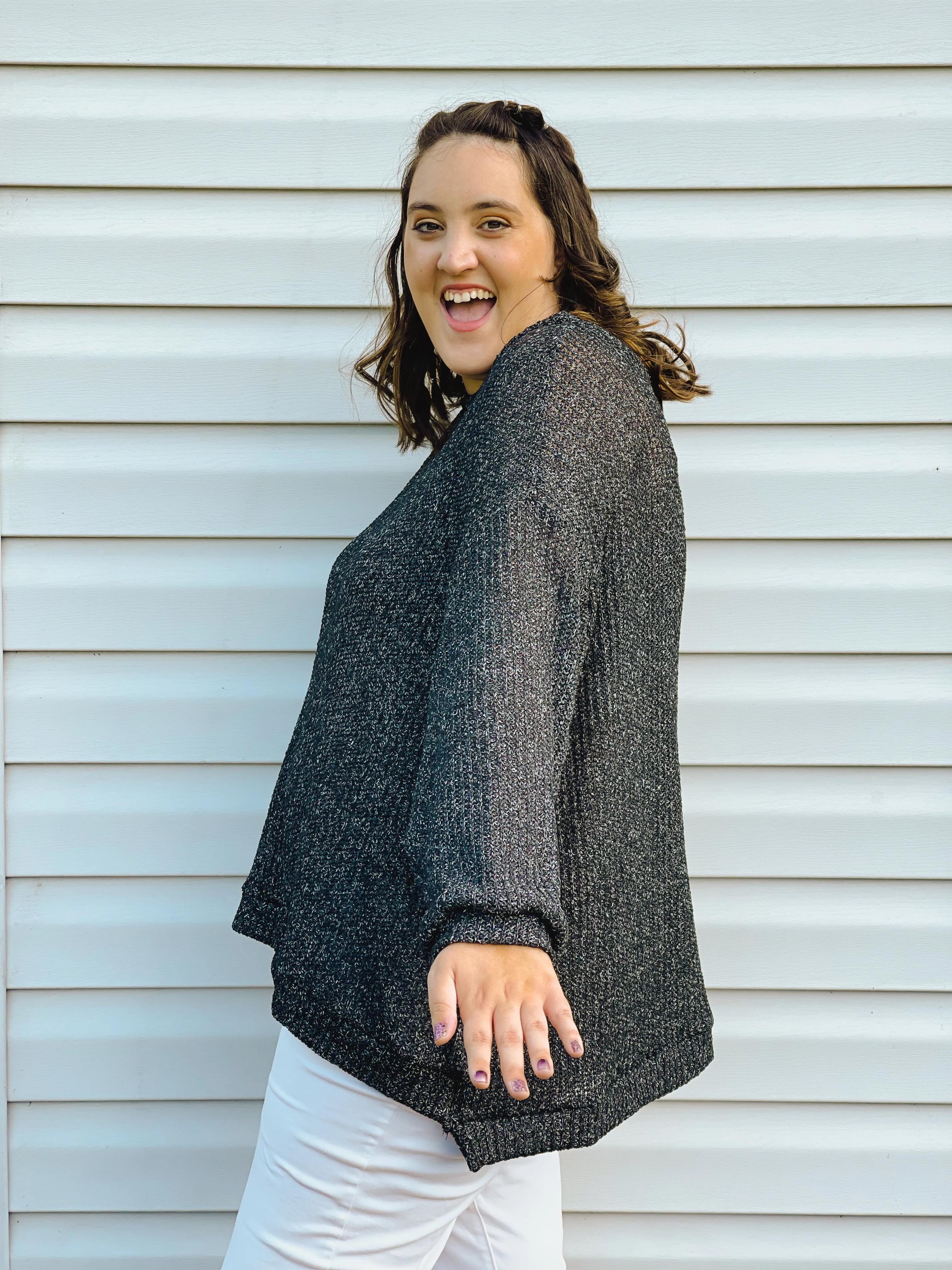 Better Together Charcoal Bubble-Sleeve Sweater