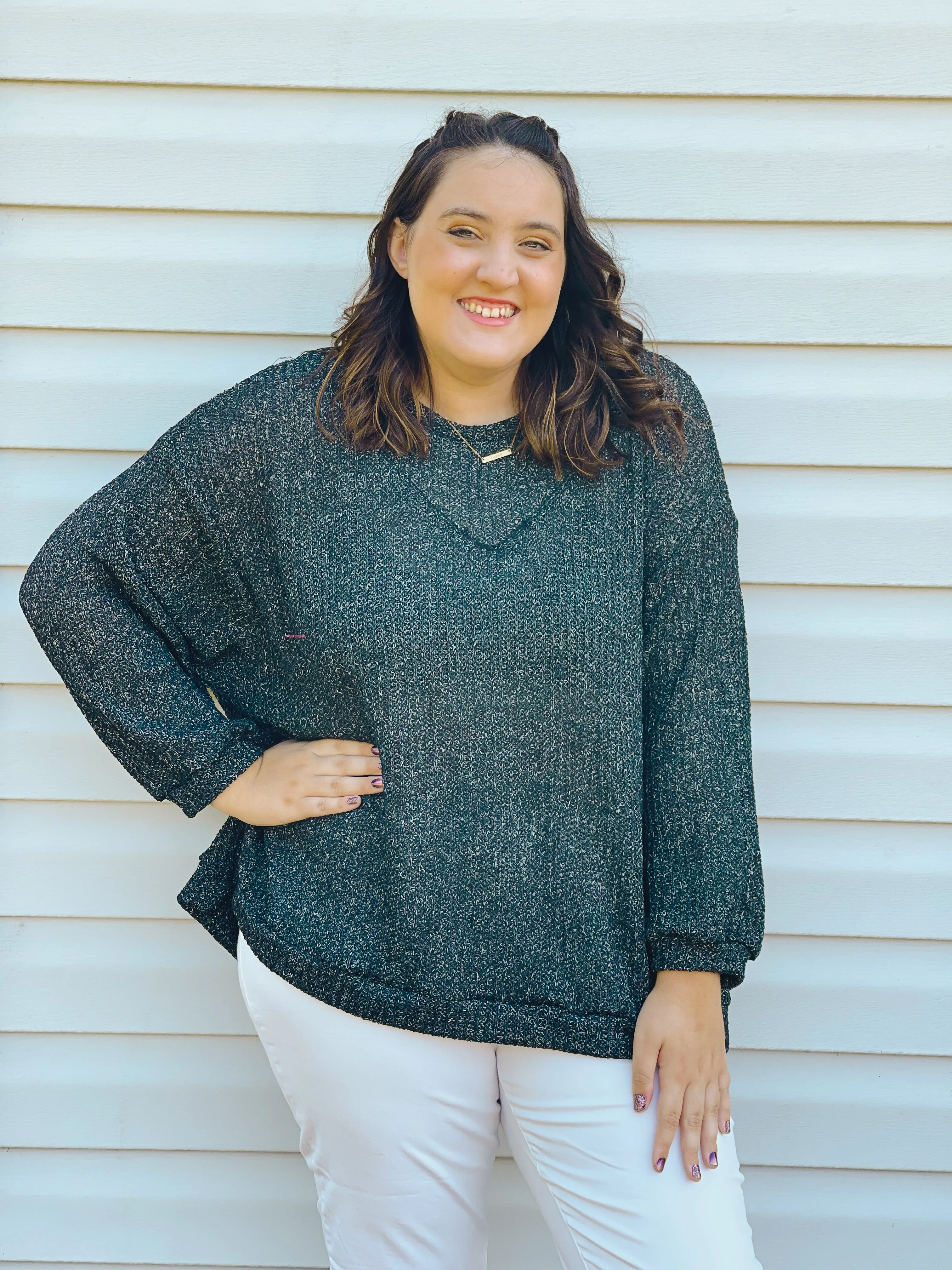 Better Together Charcoal Bubble-Sleeve Sweater