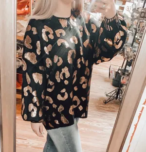 Black & Metallic Leopard Sweater