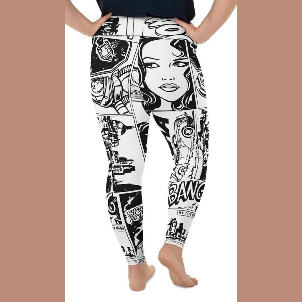 Black & White Comic Book Plus Size Leggings