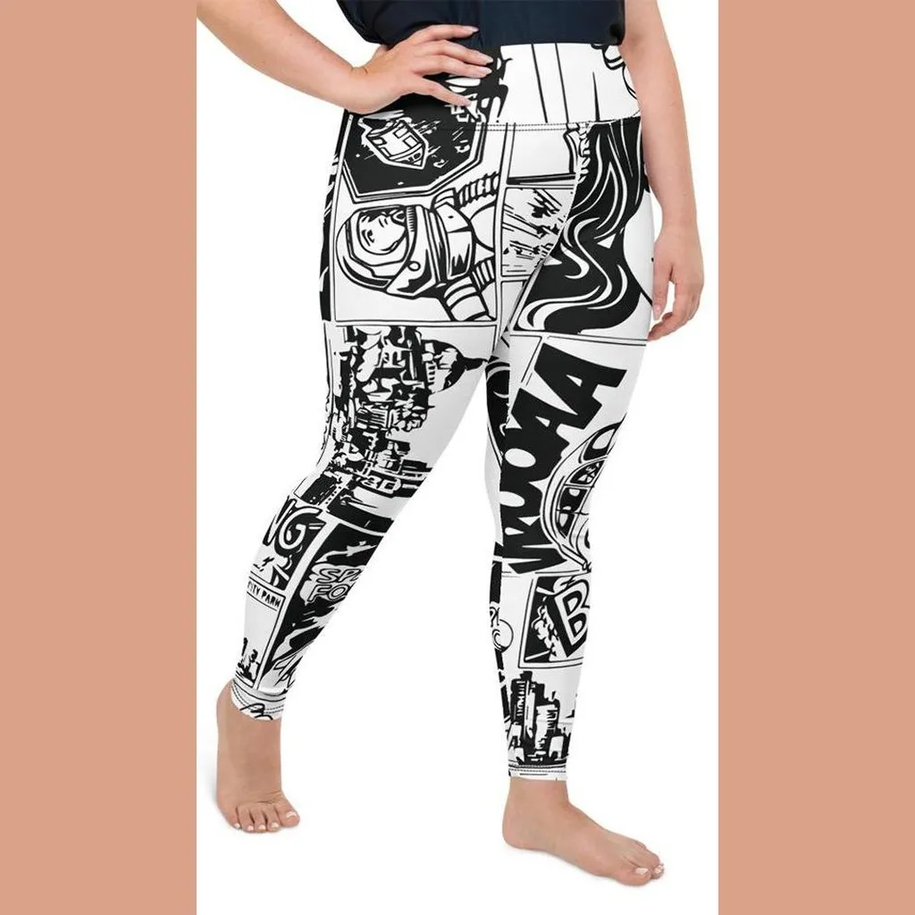 Black & White Comic Book Plus Size Leggings