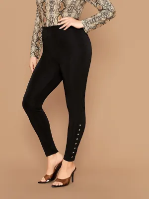 Black Plus Size Slim Fit Studded Detail Leggings