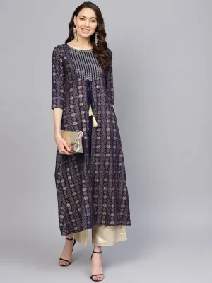 Blue Gold Printed Anarkali Kurta