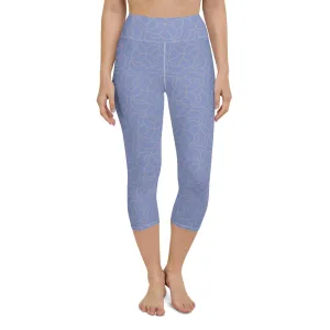 Blue Patterned Women's Capri Yoga Pants