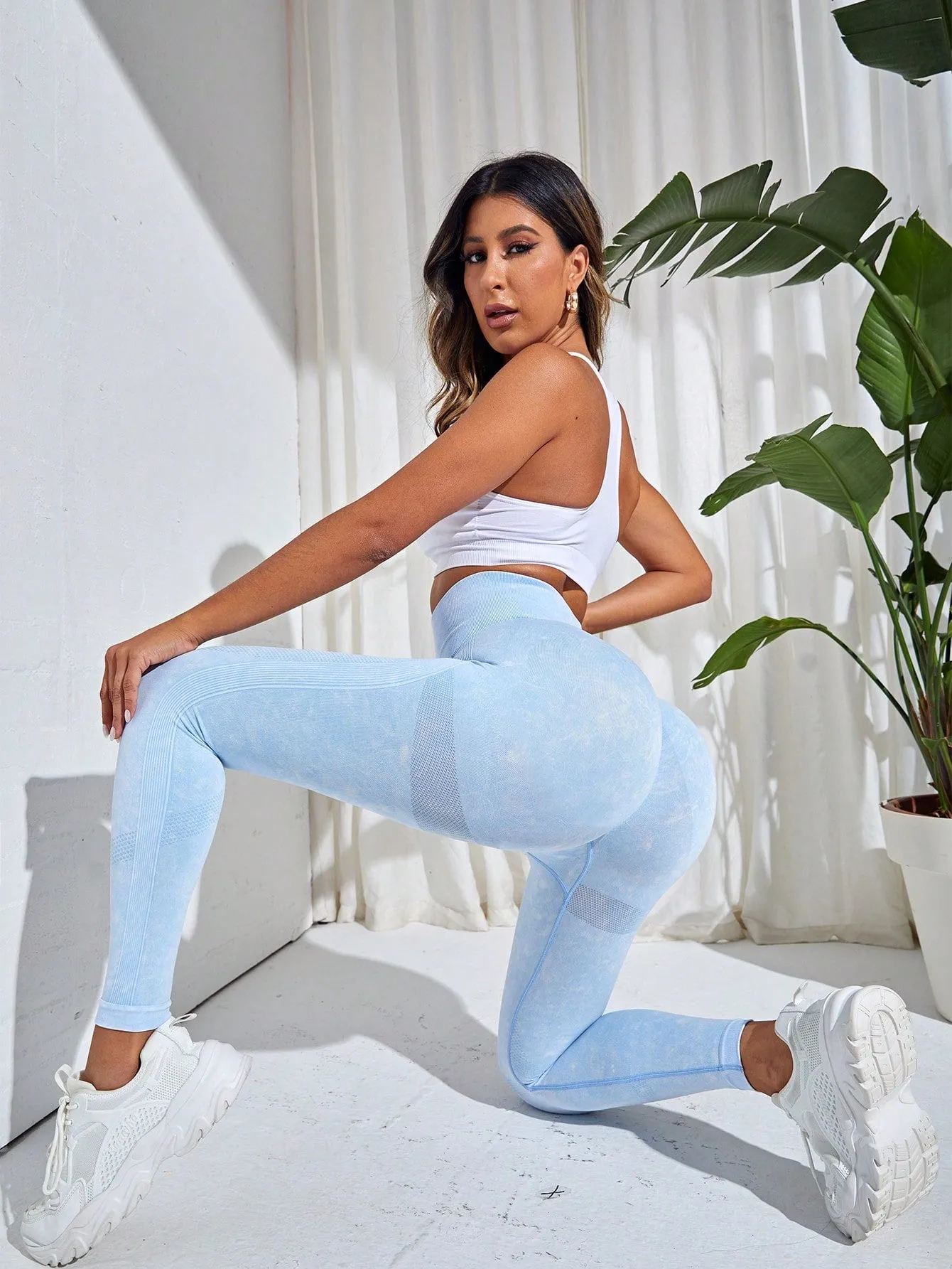 Blue Wideband High Waist Seamless Sports Leggings