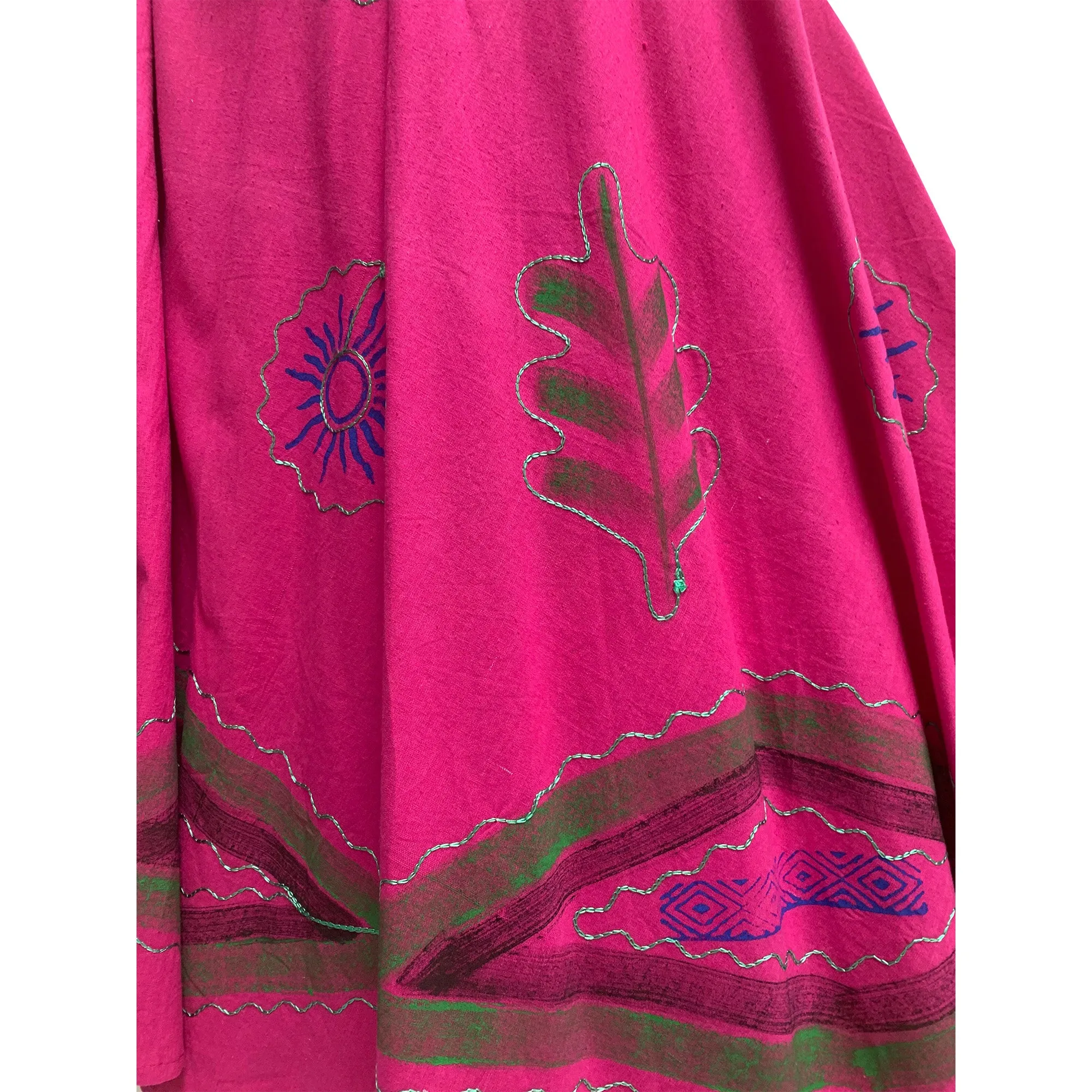 Bohemian Gypsy Floral Embroidered Cotton Long Maxi Wrap Around Pink Skirt