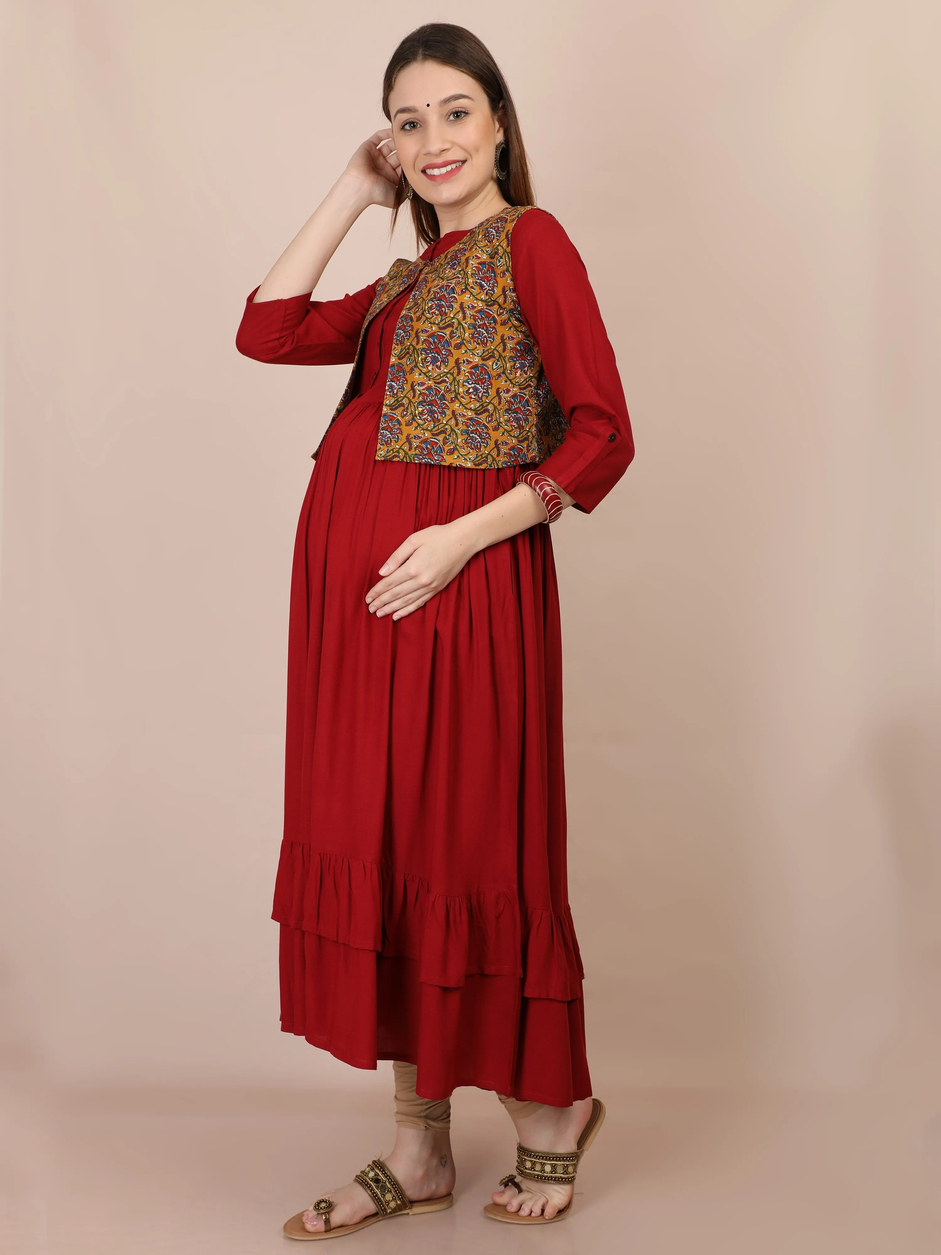 Boho Chic Maroon Maternity and Nursing Kurti