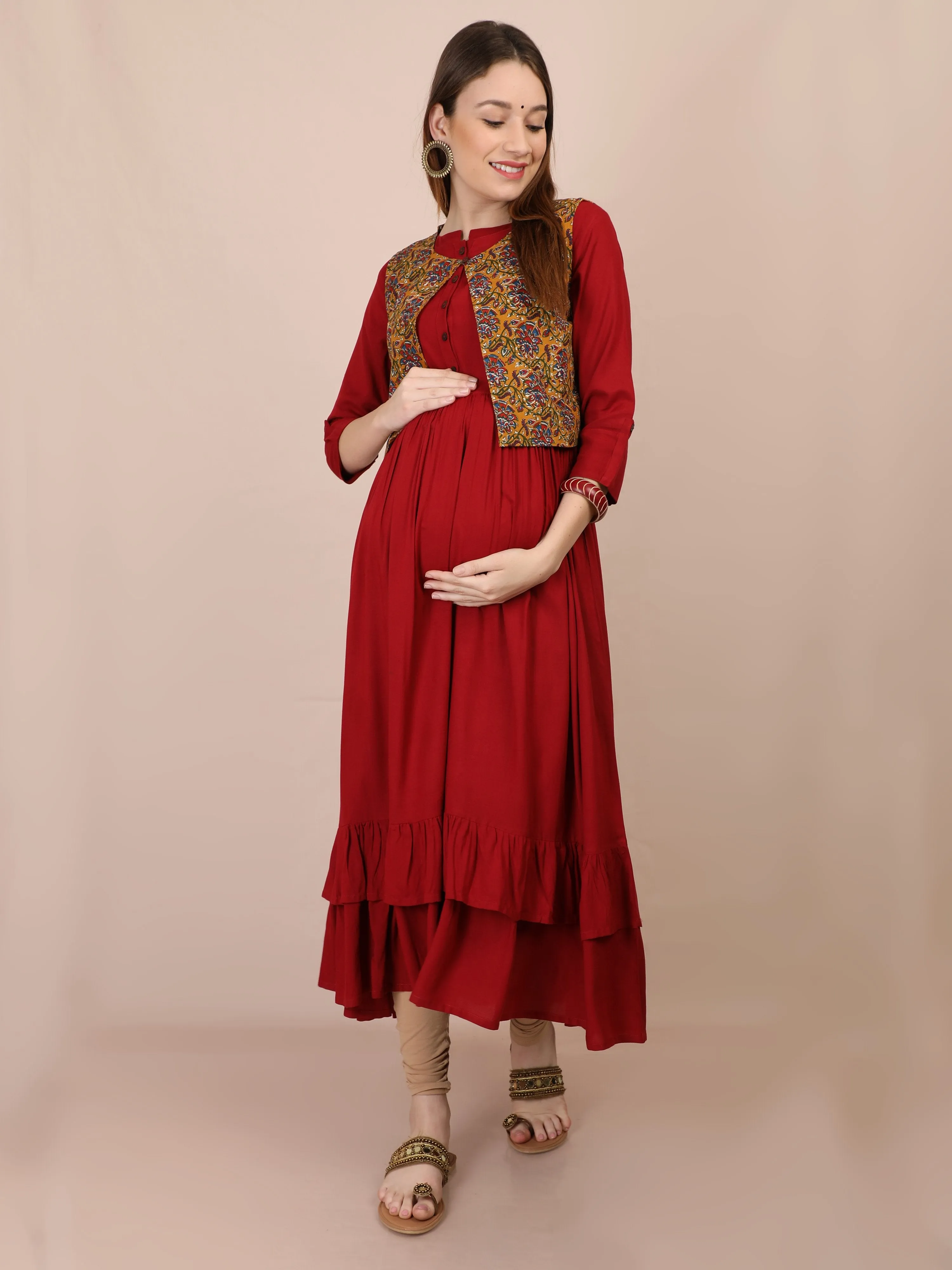 Boho Chic Maroon Maternity and Nursing Kurti