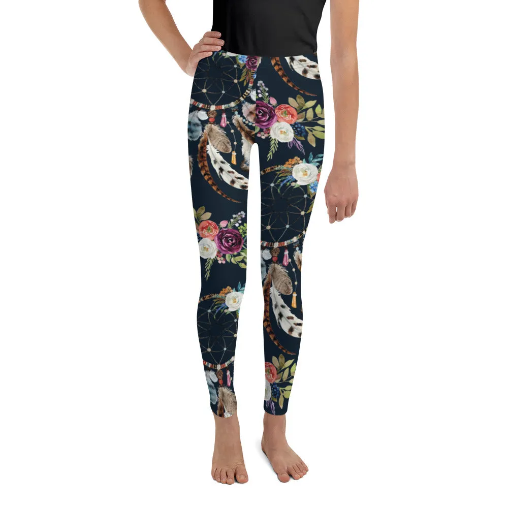 Boho Dreamcatcher and Flowers Youth Leggings