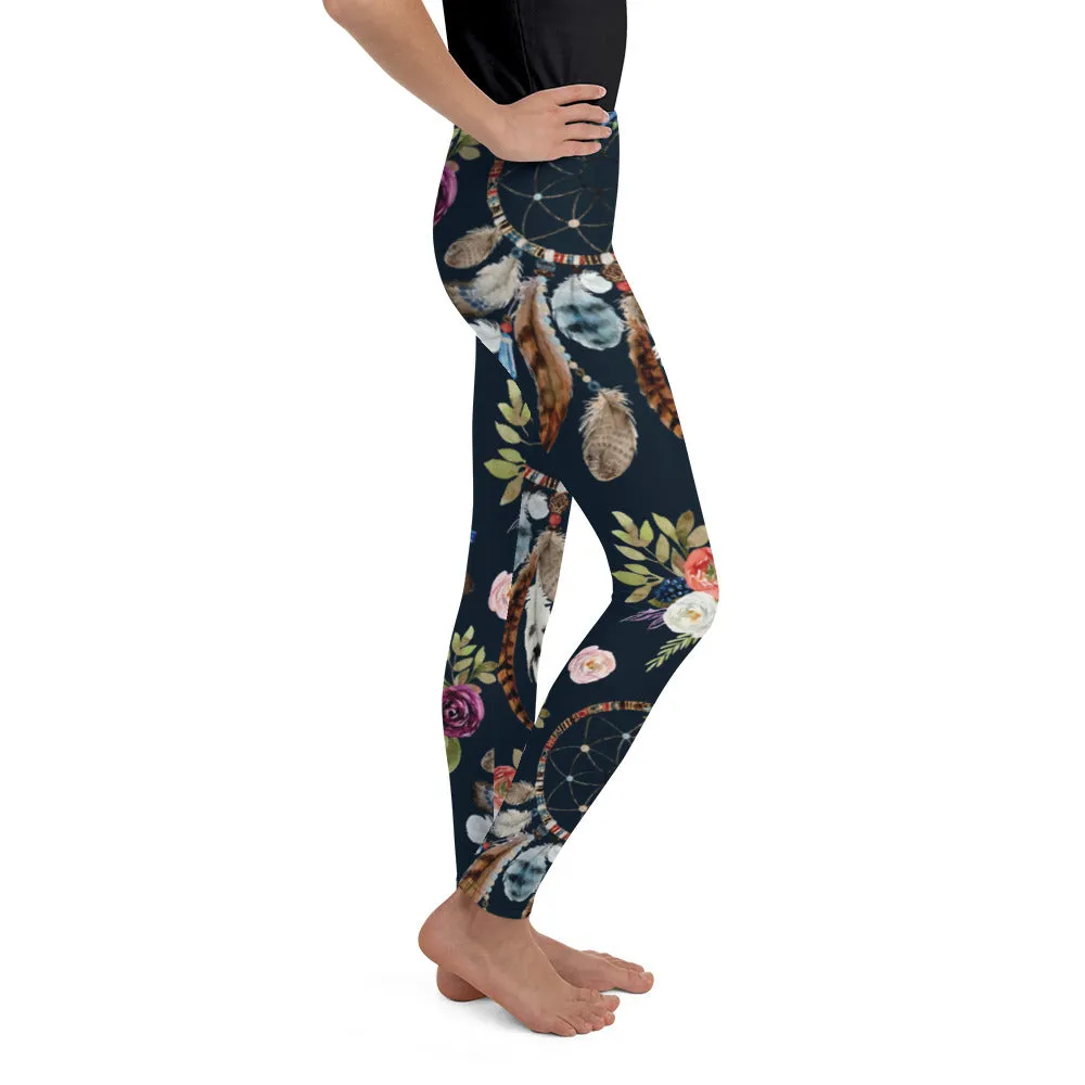 Boho Dreamcatcher and Flowers Youth Leggings