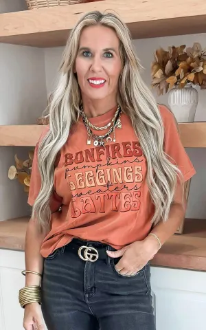 Bonfires Leggings Lattes Garment Dyed Graphic T-shirt