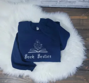 Book Besties Women's Unisex Fit Embroidered Crewneck Sweater,  Bookish Sweatshirt, Booktok Pullover,