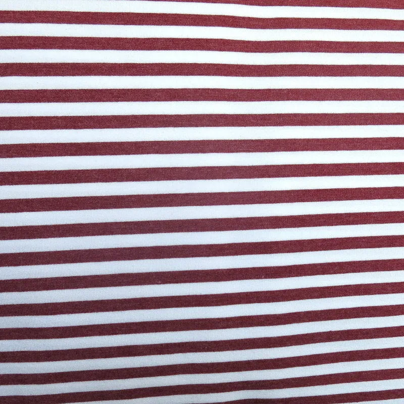 Burgundy and White 1/4" wide Stripe Cotton Lycra Knit Fabric