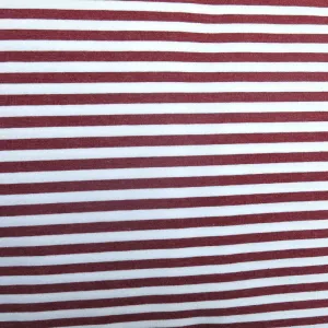 Burgundy and White 1/4" wide Stripe Cotton Lycra Knit Fabric