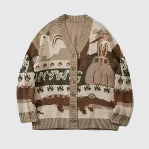 Cartoon Rabbit Jacquard Cardigan