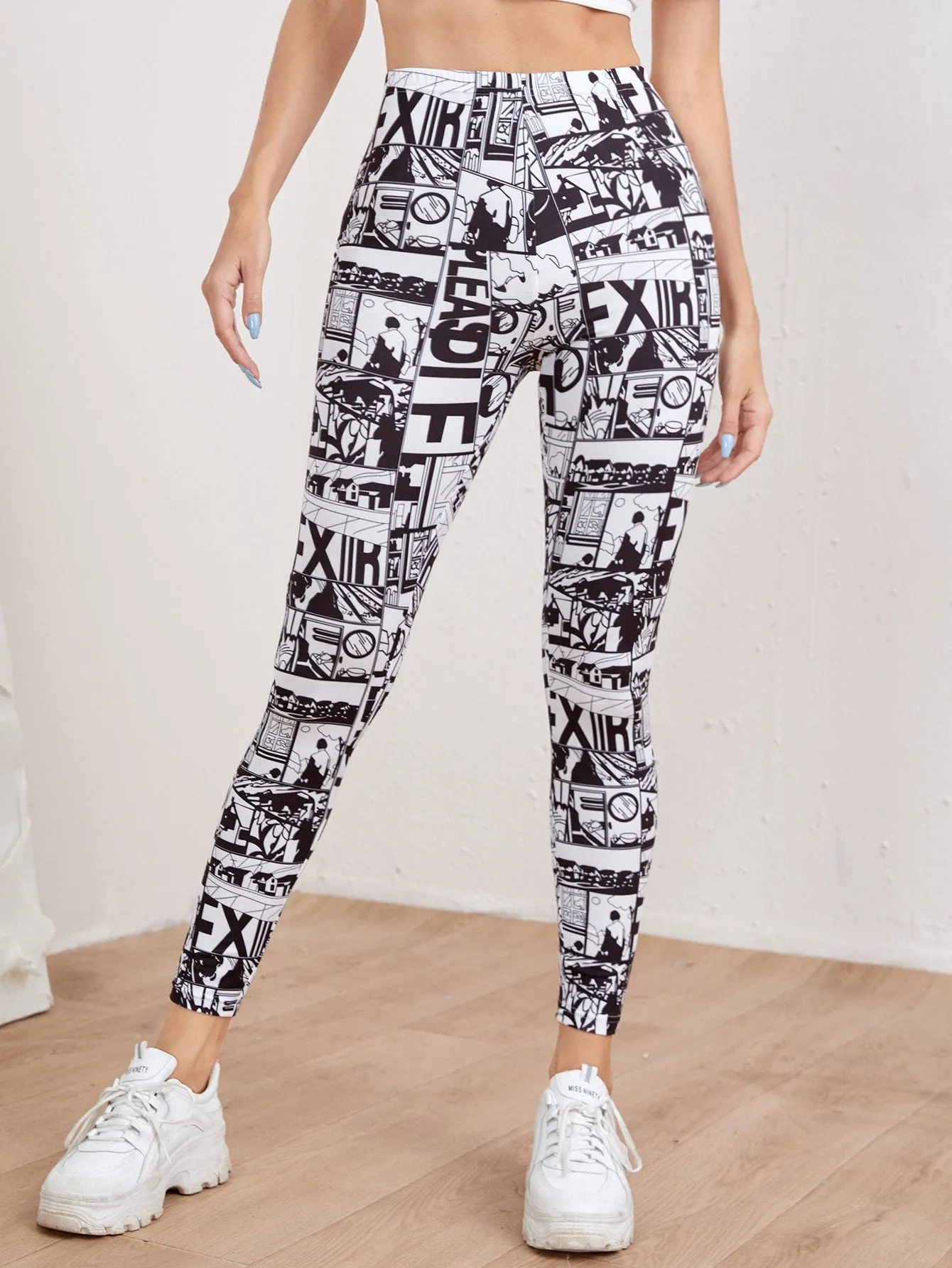 Casual Pop Art Print Cropped Women Leggings