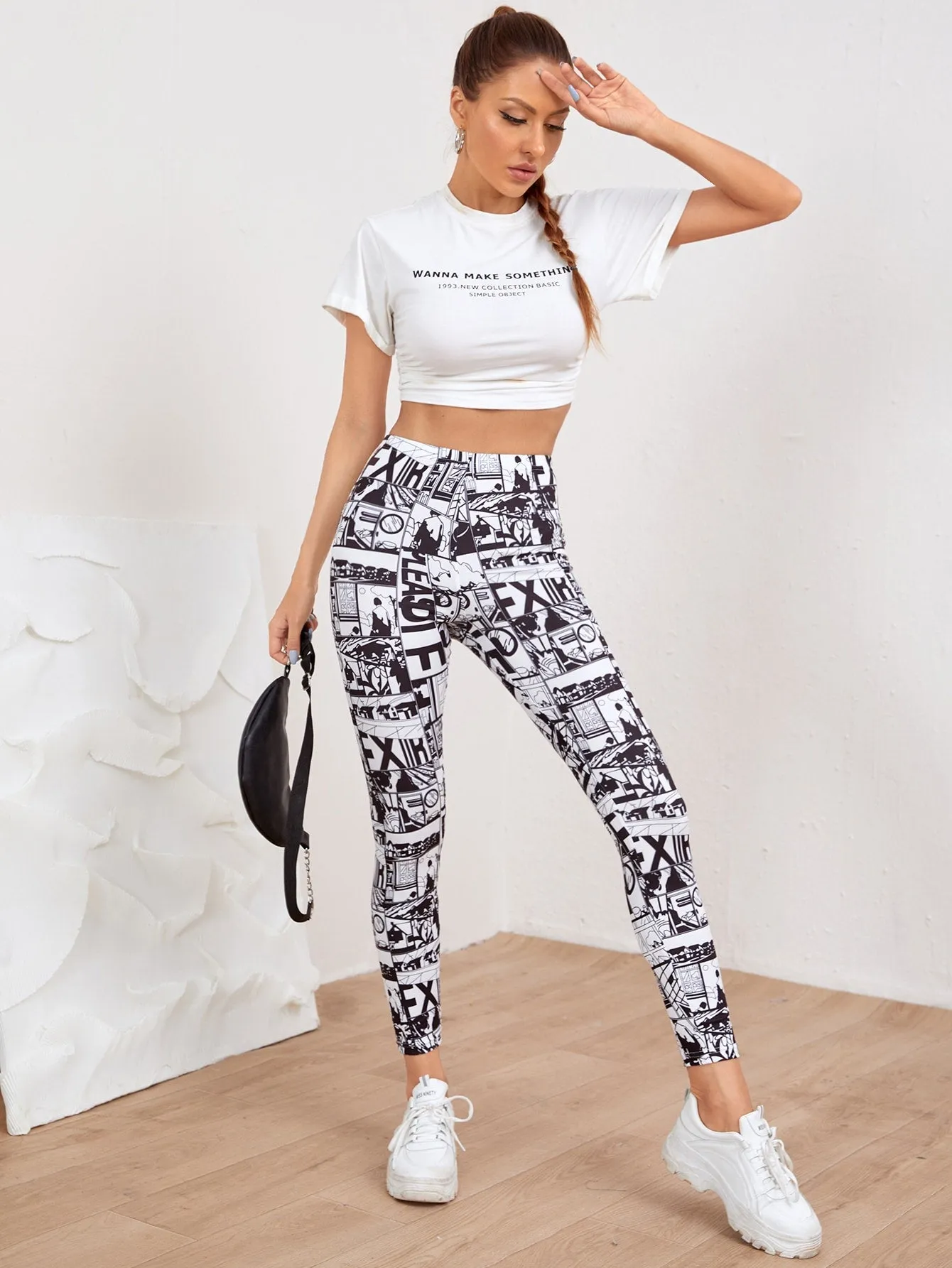 Casual Pop Art Print Cropped Women Leggings