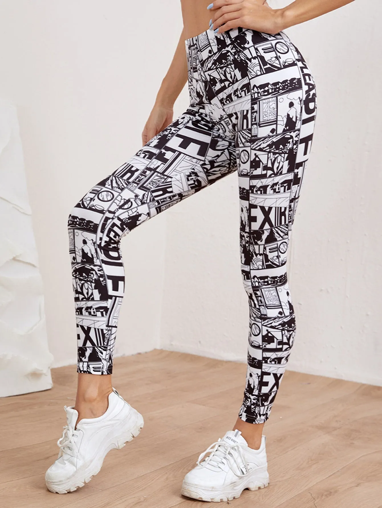 Casual Pop Art Print Cropped Women Leggings