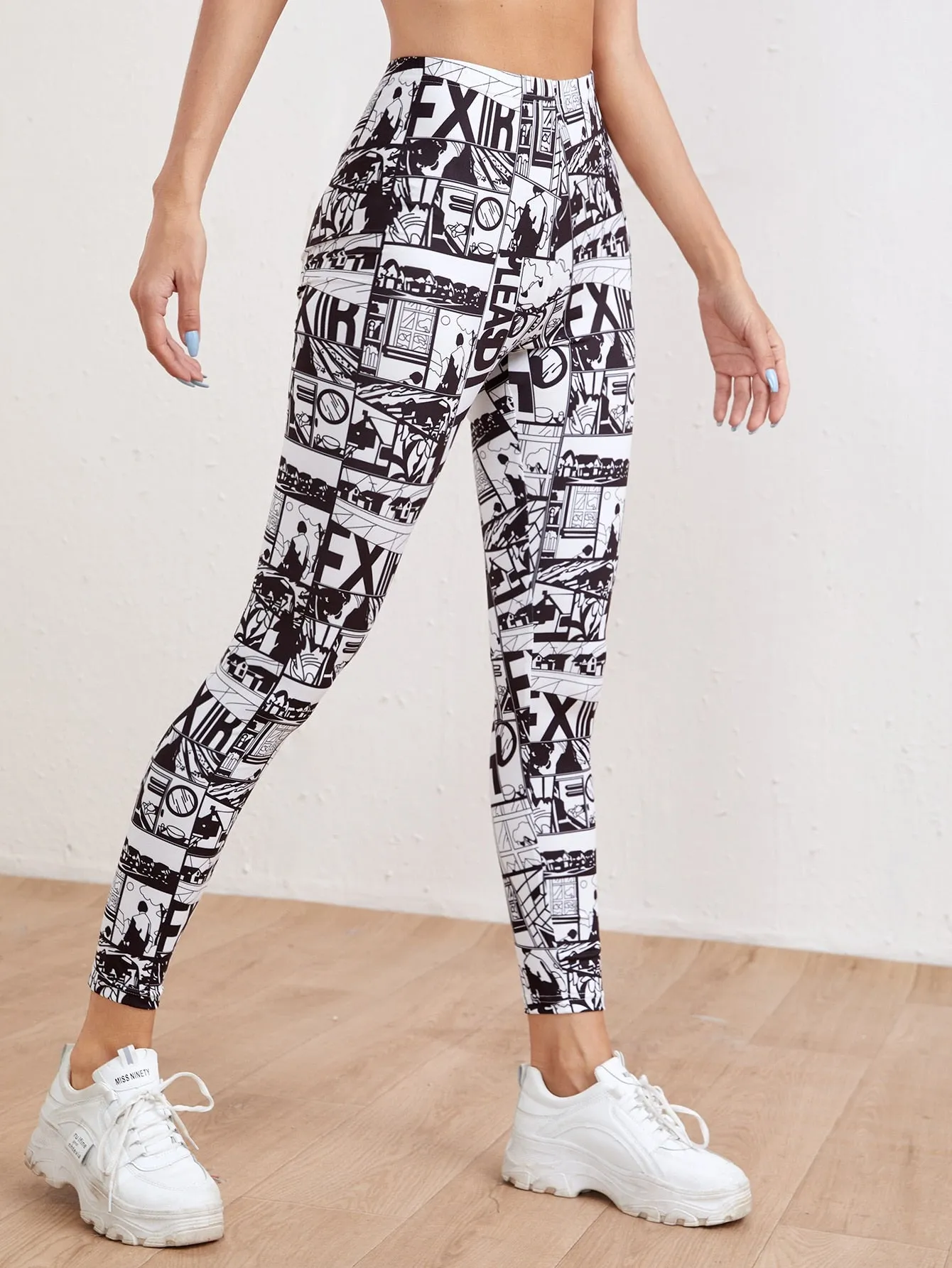 Casual Pop Art Print Cropped Women Leggings