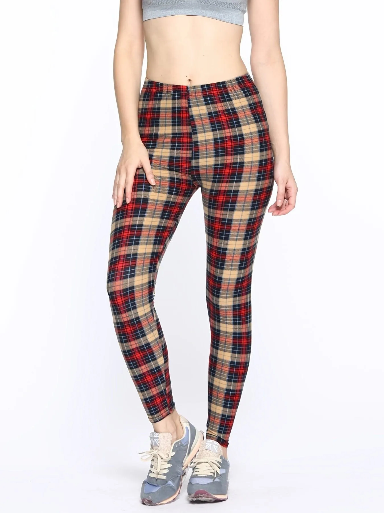 Casual Trendy Stylish High Waist Elastic Plaid Slim Leggings