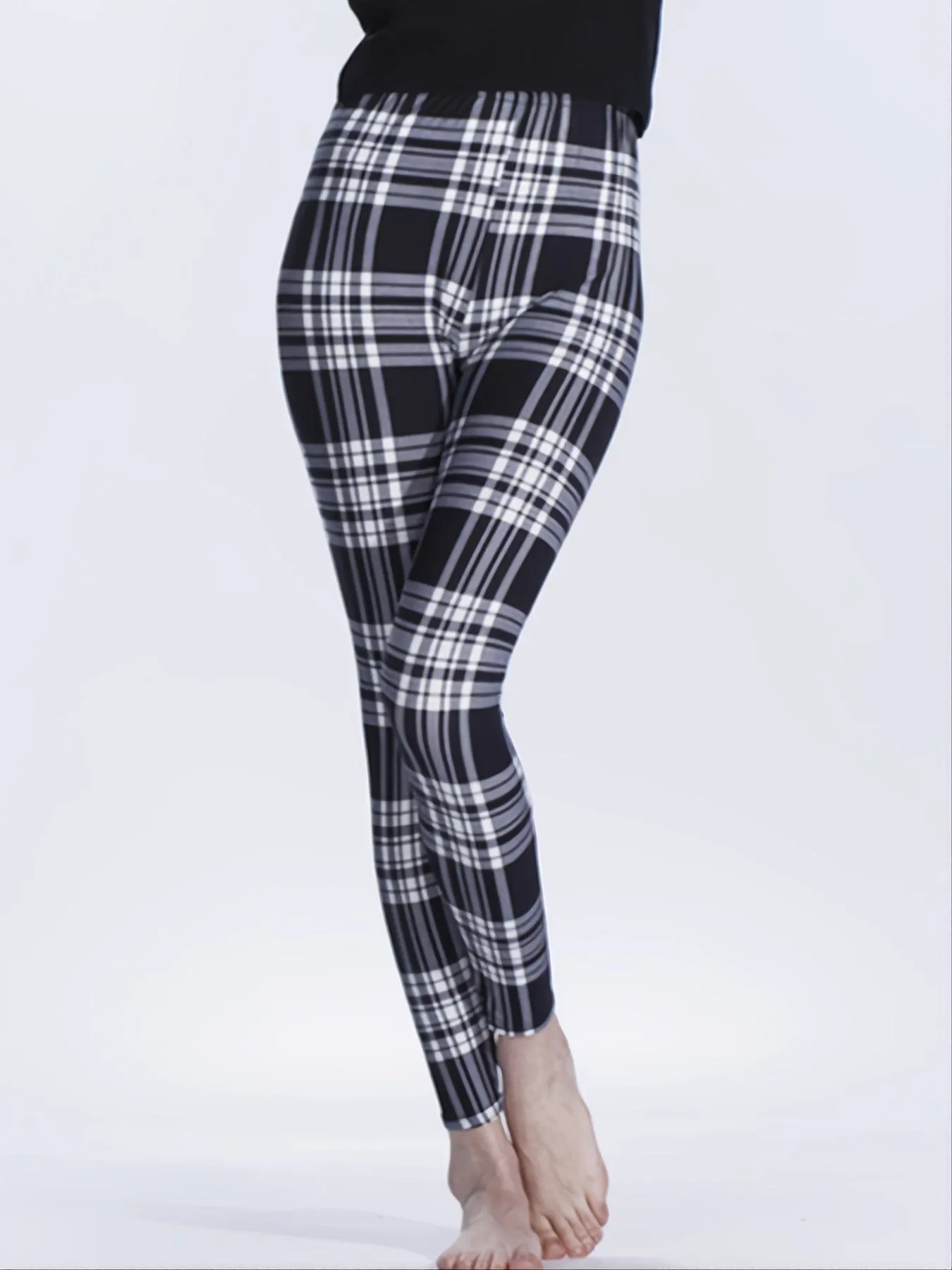 Casual Trendy Stylish High Waist Elastic Plaid Slim Leggings