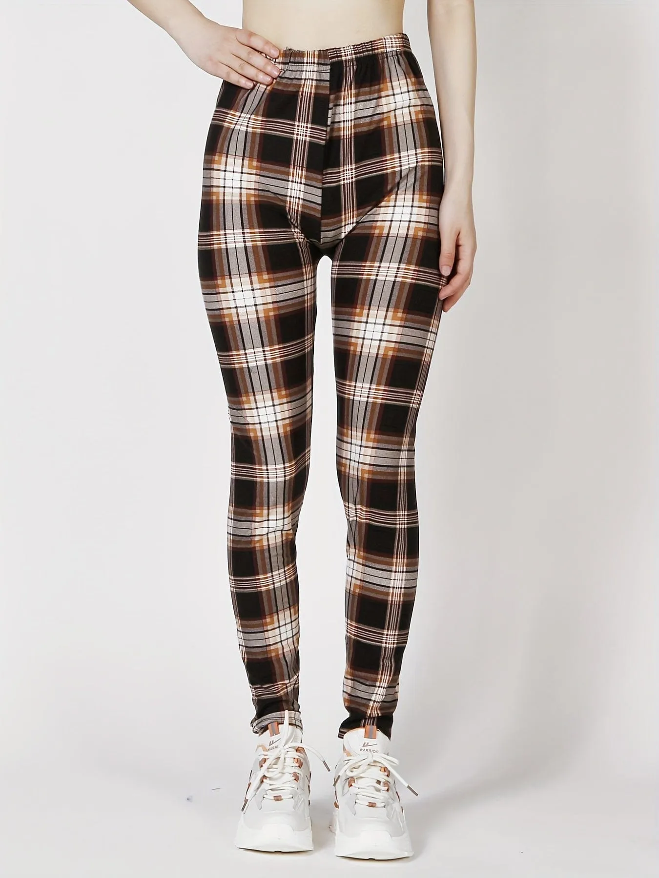 Casual Trendy Stylish High Waist Elastic Plaid Slim Leggings