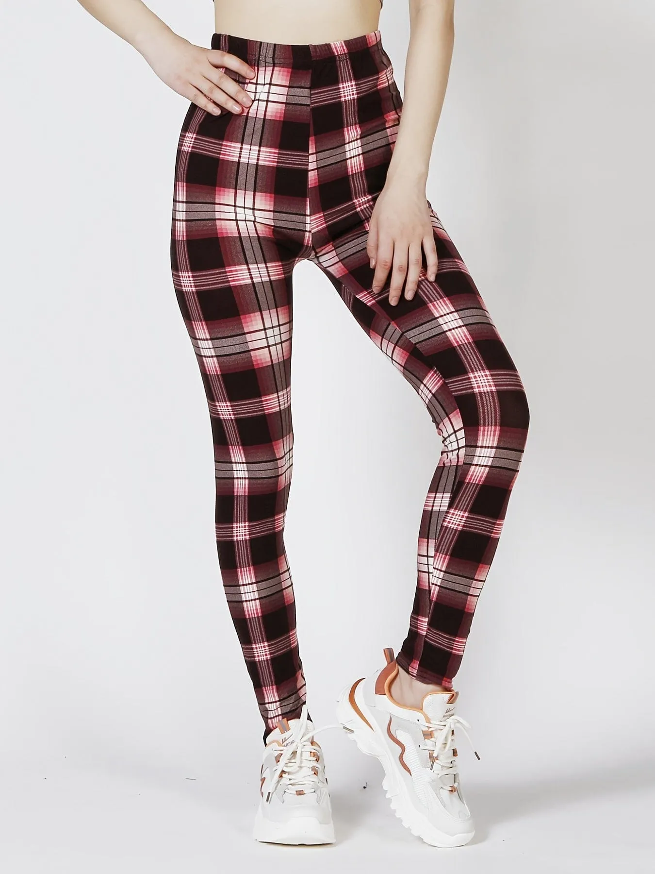 Casual Trendy Stylish High Waist Elastic Plaid Slim Leggings