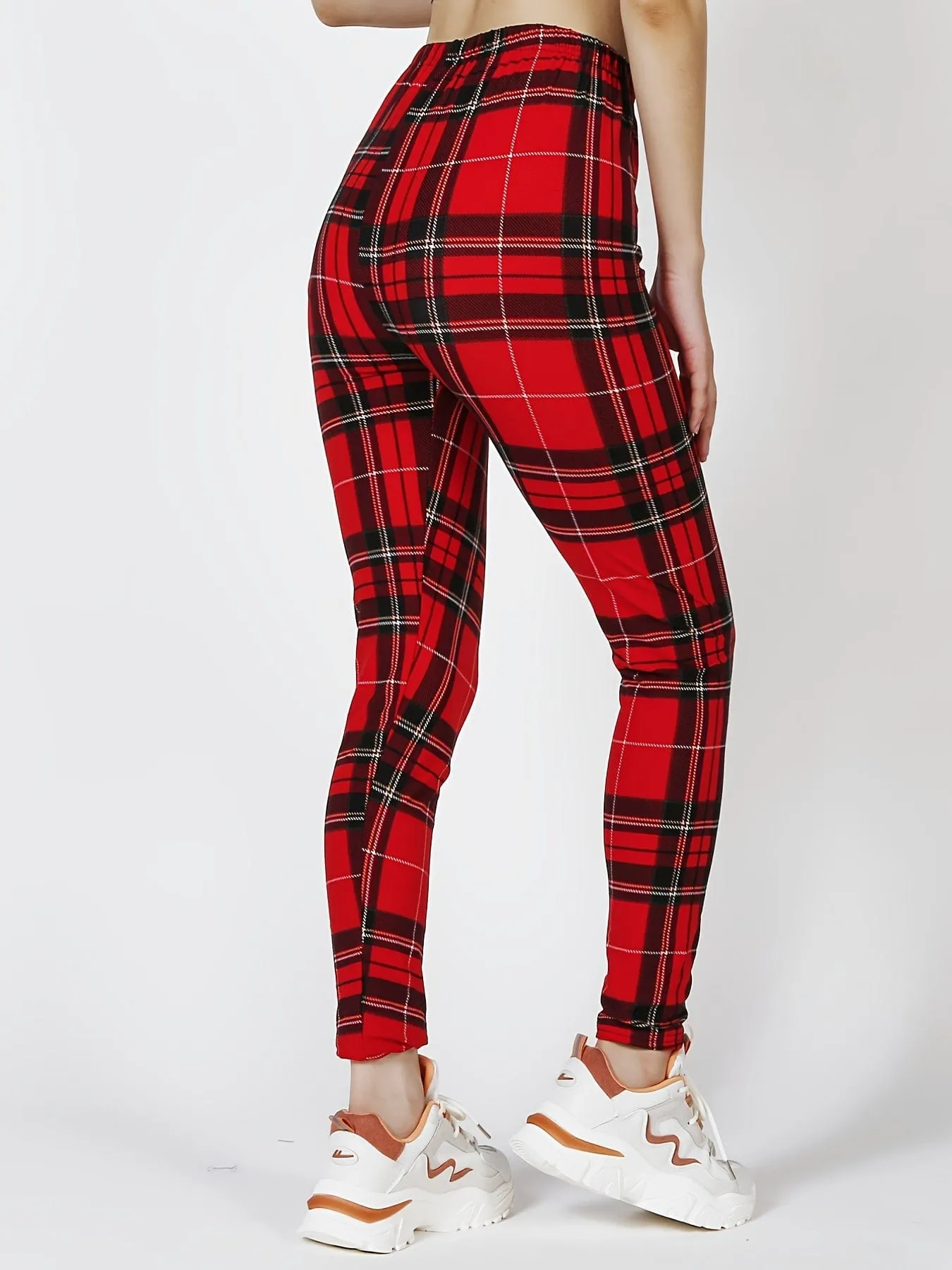 Casual Trendy Stylish High Waist Elastic Plaid Slim Leggings