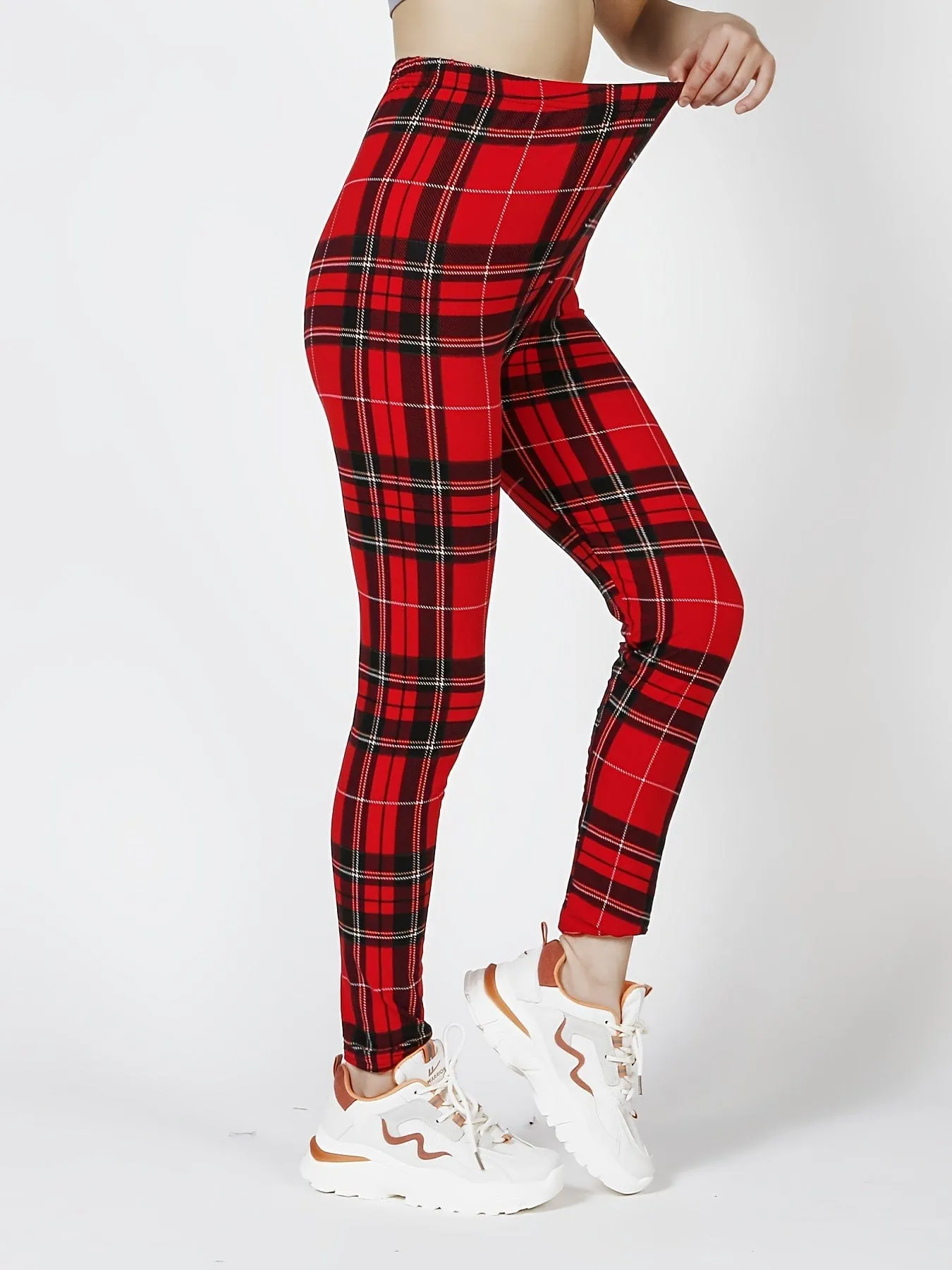 Casual Trendy Stylish High Waist Elastic Plaid Slim Leggings