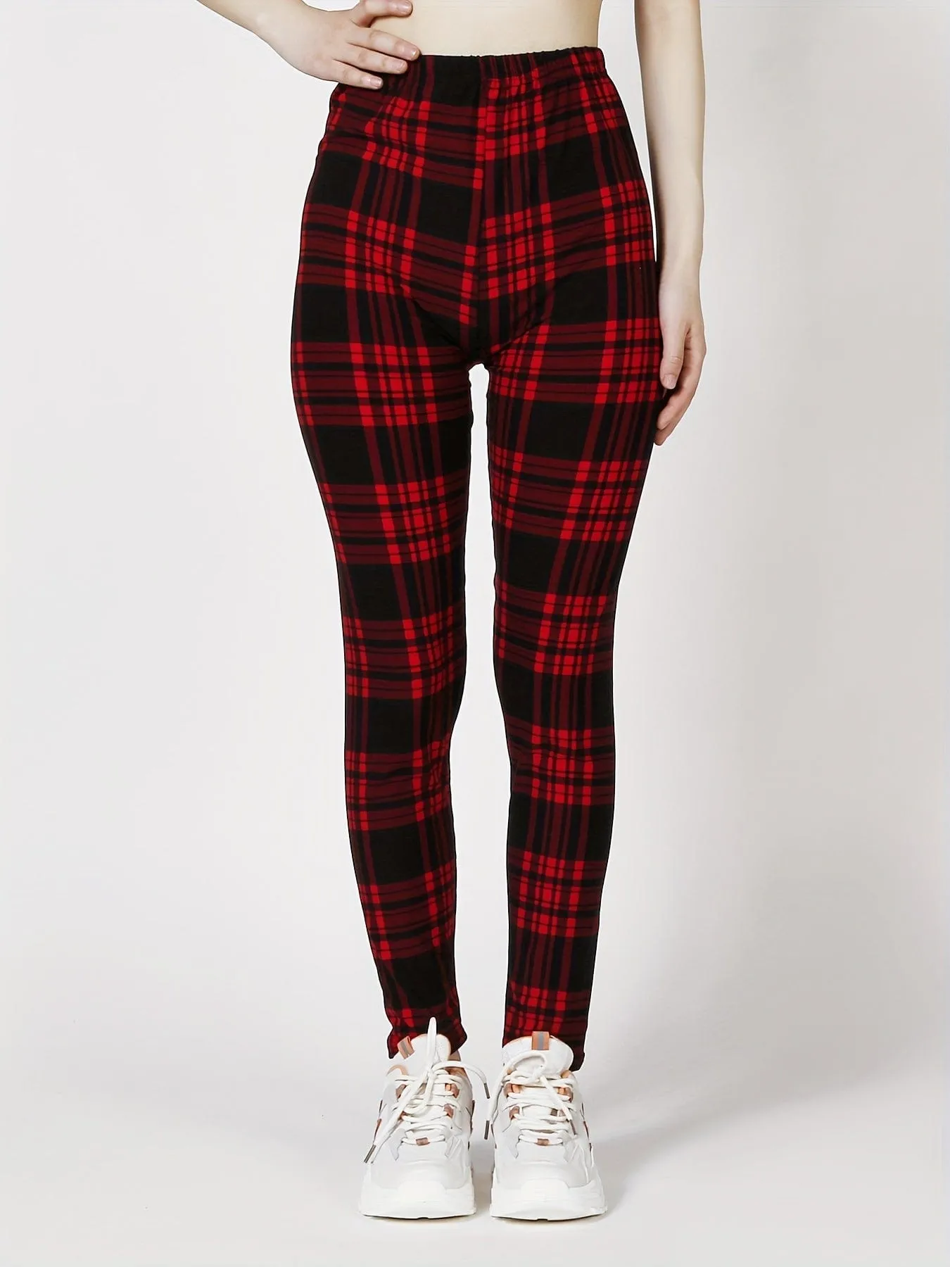 Casual Trendy Stylish High Waist Elastic Plaid Slim Leggings