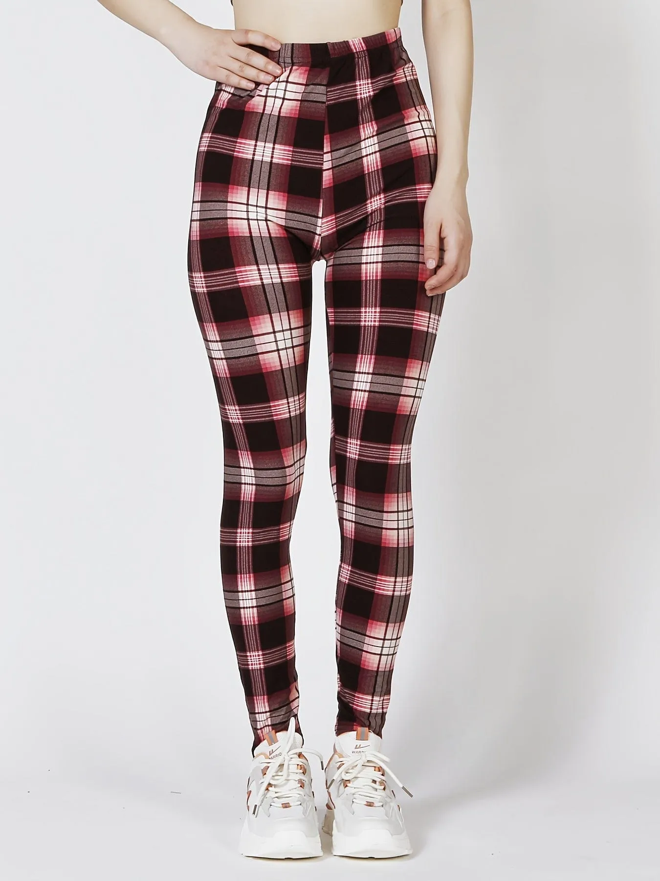 Casual Trendy Stylish High Waist Elastic Plaid Slim Leggings