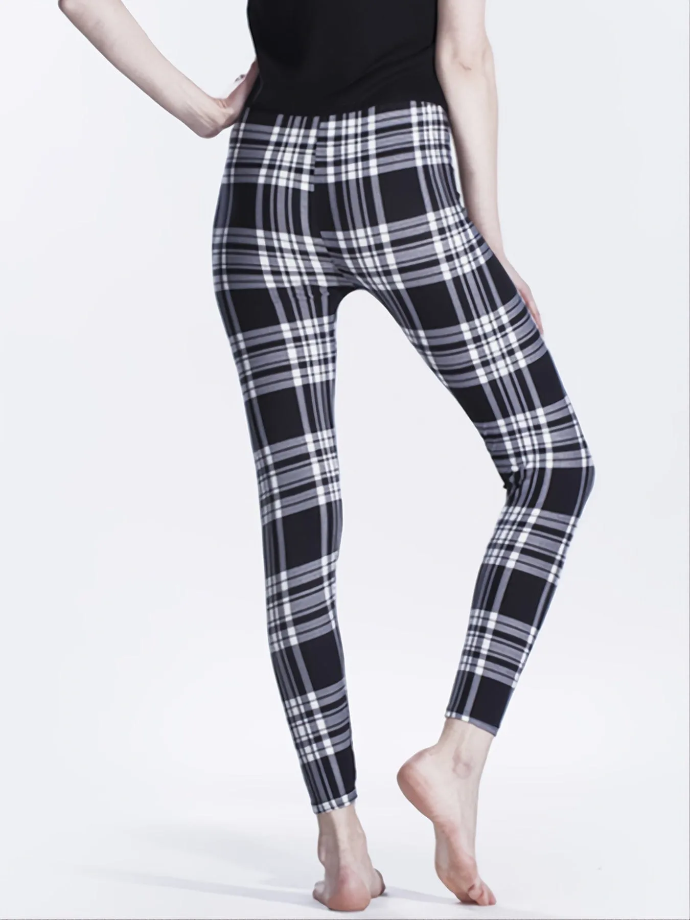 Casual Trendy Stylish High Waist Elastic Plaid Slim Leggings