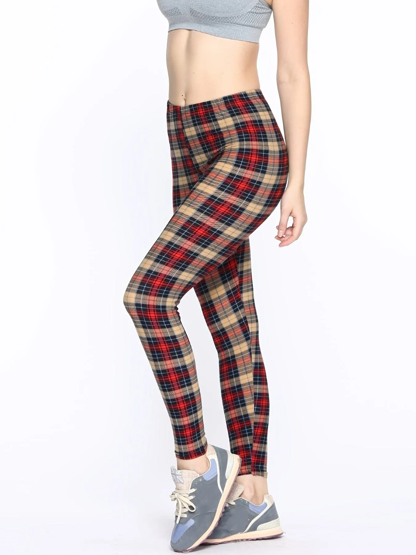 Casual Trendy Stylish High Waist Elastic Plaid Slim Leggings