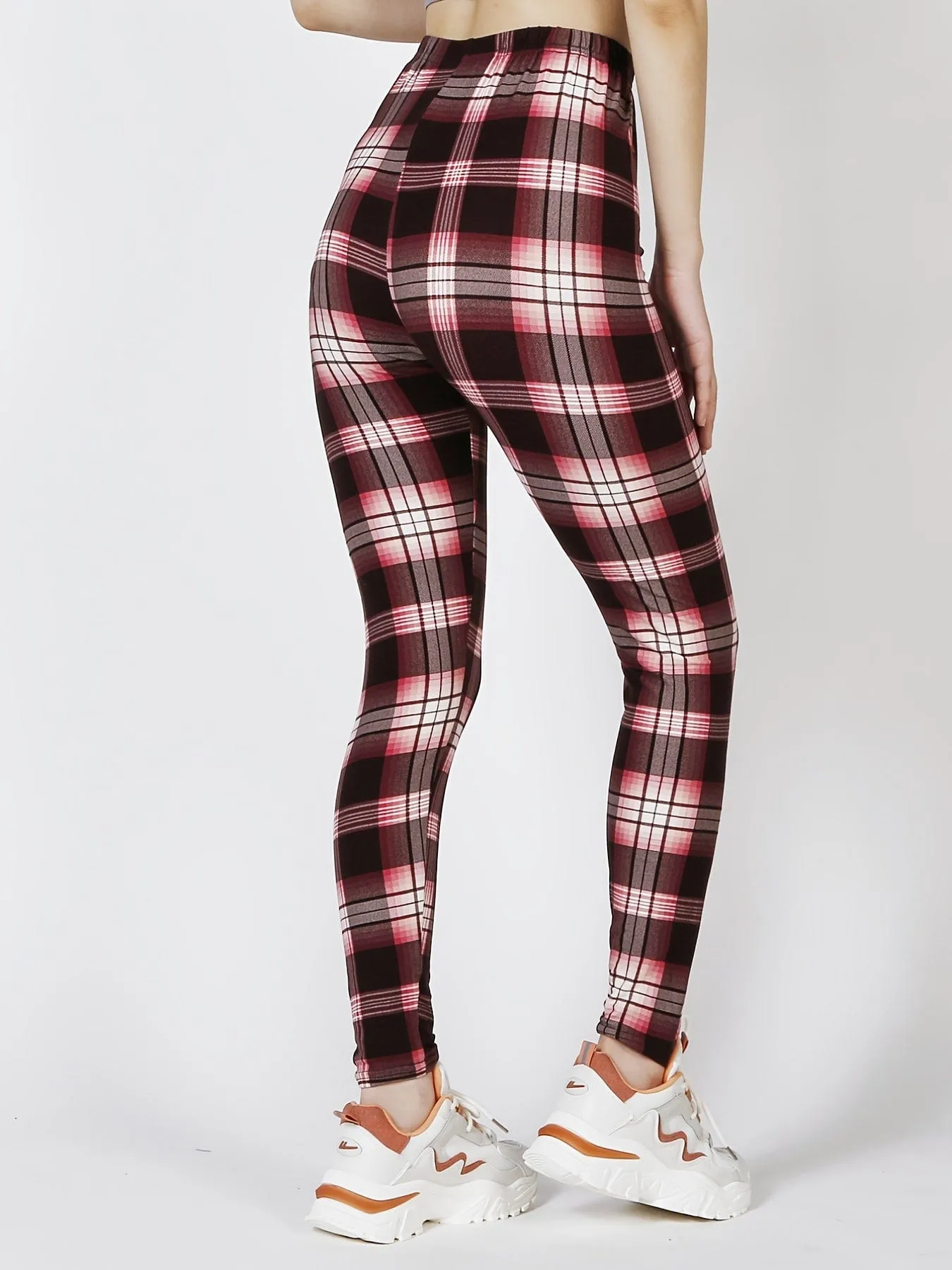 Casual Trendy Stylish High Waist Elastic Plaid Slim Leggings